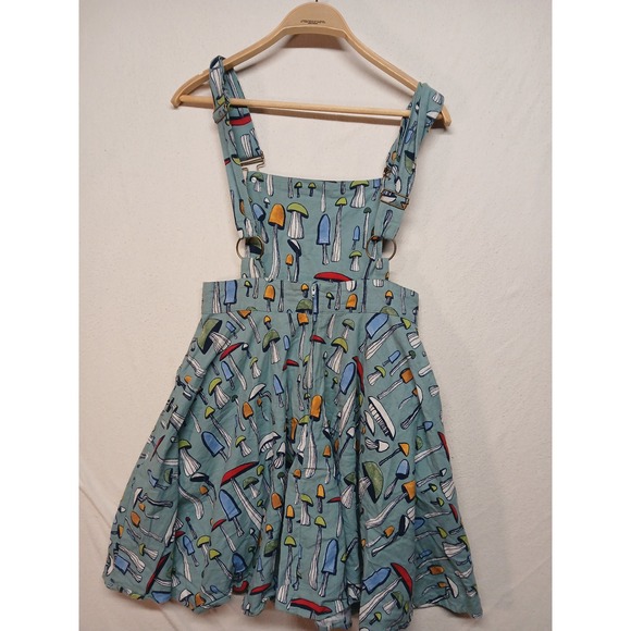 Unique vintage small mushroom cotton overall mini dress - Picture 6 of 7